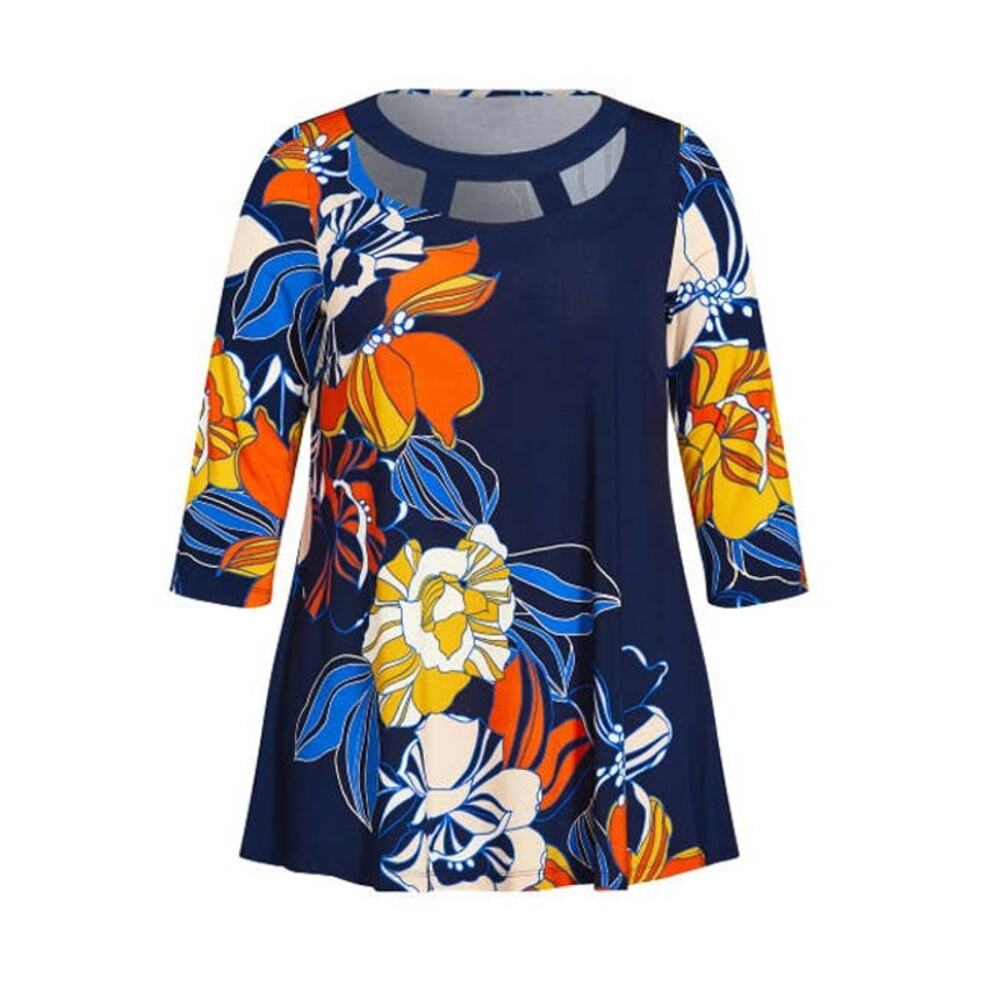 City Chic EVANS Women's Navy Harriet Placement Tunic Cutout Neck Size 30/32 NWT - Picture 3 of 10